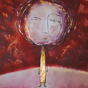 Round head in a copper dress